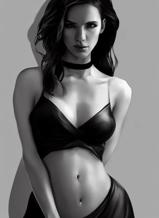 Image similar to full body portrait of a beautiful woman in black and white, photorealistic, hair down to waist, art by diego fazio and diegoKoi and artgerm, concept art, hyper sharp focus, 8k highly detailed