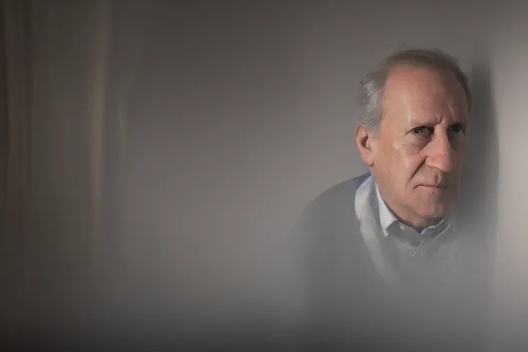 Prompt: a cinematic headshot portrait of a male scientist, in a bedroom, fog, portrait, portrait, portrait, shrubbery, 8 k, detailed, backlight, deep focus, movie still, moody lighting, by werner herzog