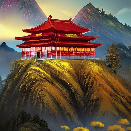 Image similar to chinese buddhist temple on the side of a mountain by anato finnstark, by alena aenami, by john harris, by ross tran, by wlop, by andreas rocha