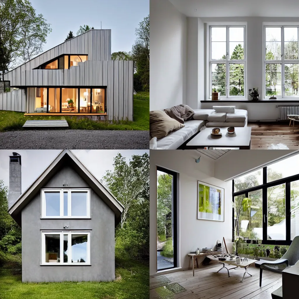 Prompt: Scandinavian house, open, large windows, bright, neutral colors