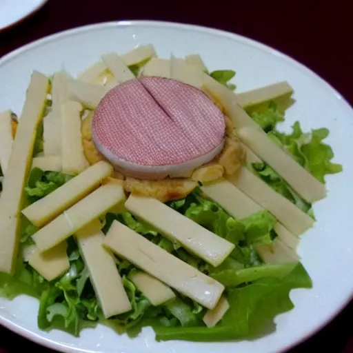 Image similar to michelin star spam and limburger cheese salad