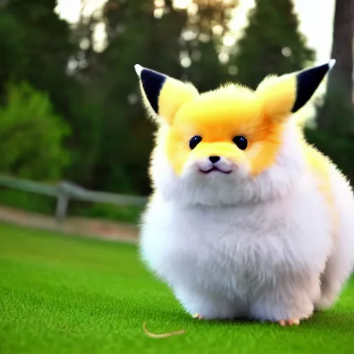 Image similar to real life Pokemon, cute!!!, fluffy!!!, ultra realistic!!!, golden hour, sharp focus