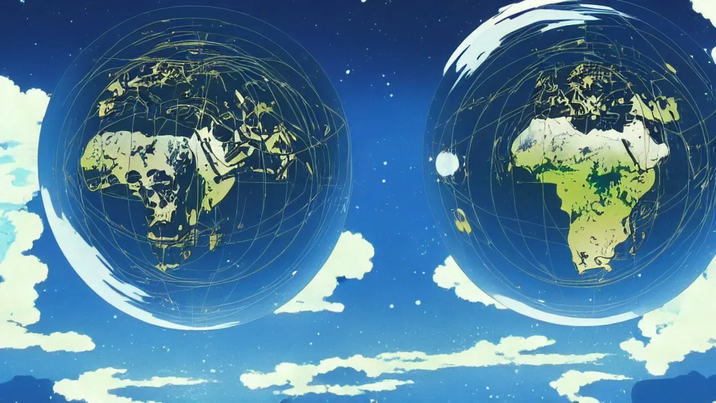 Prompt: scientific diagram of the earth as a human face, anime film still from the an anime directed by katsuhiro otomo with art direction by salvador dali, wide lens