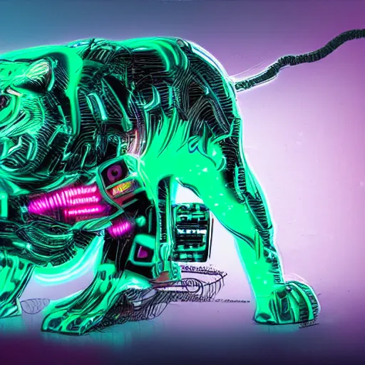 Prompt: a neon cyberpunk cyborg jaguar