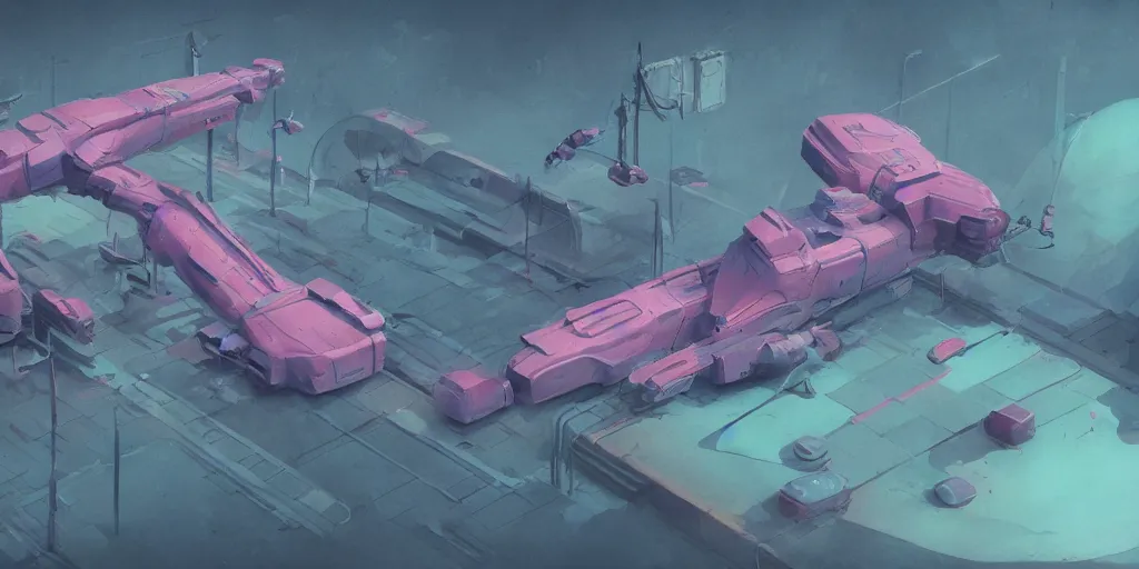 Prompt: Hard Surface Shape Form Exploration, Detailed, artstation, 8k, sci-fi, pastel colors, props, panel, concept, simon stalenhag, in watercolor gouache detailed paintings