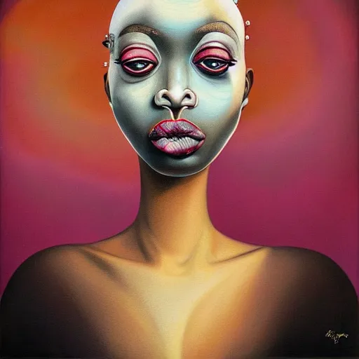 Prompt: an african queen in a surreal portrait style by Afarin Sajedi, oil on canvas