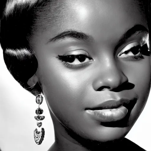 Image similar to black and white photo of a beautiful and elegant 1 9 6 5 young black actress