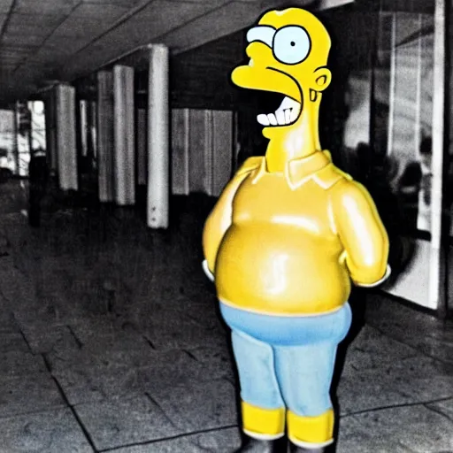 Prompt: a 1970s photo of a man dressed like Homer simpson