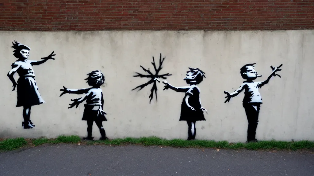 Image similar to wall with famous banksy graffiti