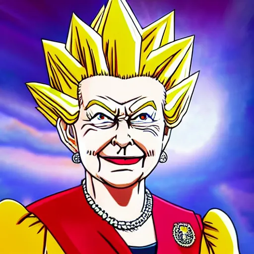 Image similar to Queen Elizabeth as a super saiyan