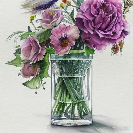 Image similar to watercolor kitchen with flowers by by marco mazzoni, by stephanie law,