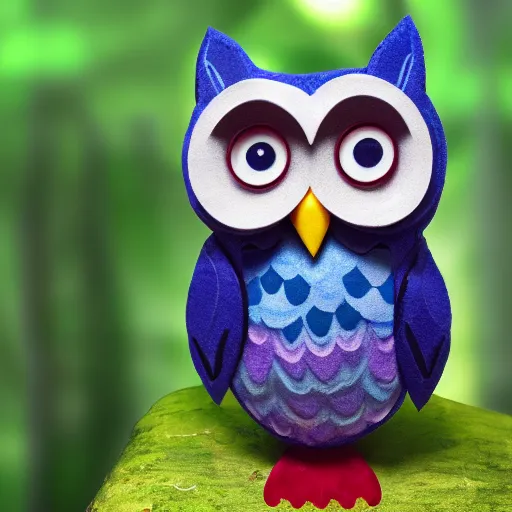 Image similar to an anthropomorphic owl in a lush forest