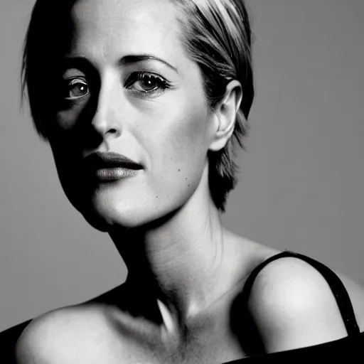 Prompt: photo of a gorgeous 20-year-old Gillian Anderson with pink pixie cut hairstyle by Mario Testino, detailed, head shot, award winning, Sony a7R -