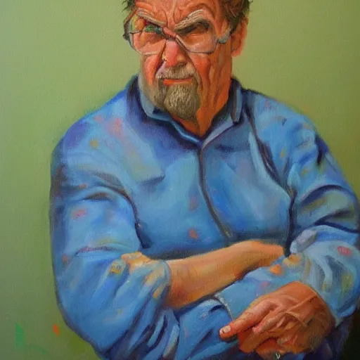 Image similar to a painting of an extremely concerned artist by rj palmer