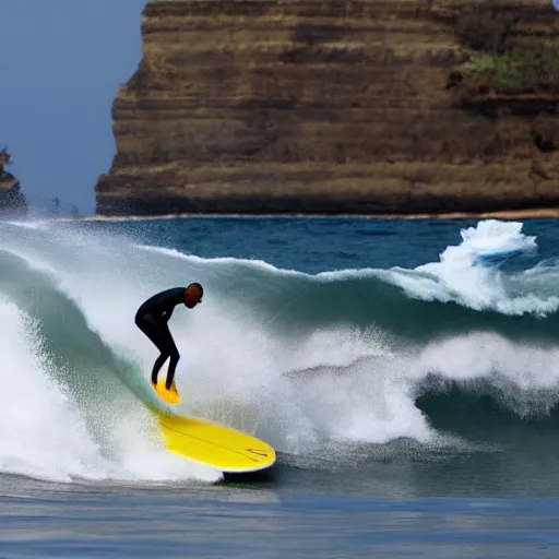 Prompt: barack obama surfing a giant wave with a margarita in his hand