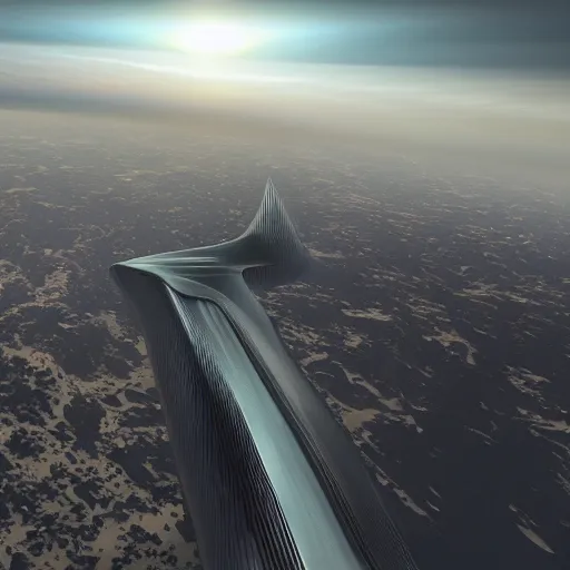 Image similar to Zaha Hadid in his body fly in the sky in his fantasy world design by Zaha unreal engine vray