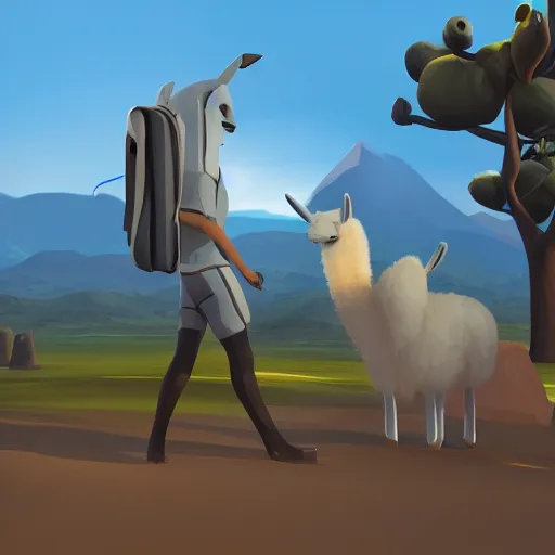 Image similar to teleporting llamas, ruuun! trending on artstation, anotomically correct, perfect lighting, calm scenery