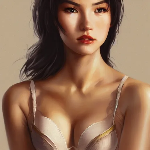 Prompt: portrait of cassandra cain wearing silk bra, blonde hair, attractive, casual, modern, victoria's secret, highly detailed, digital painting, artstation, concept art, smooth, sharp focus, illustration, art by artgerm, greg rutkowski and alphonse mucha