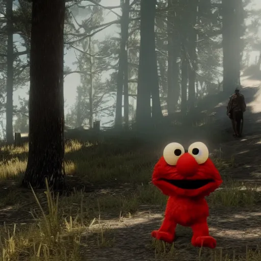 Prompt: Film still of Elmo in Red Dead Redemption 2 (2018 video game)