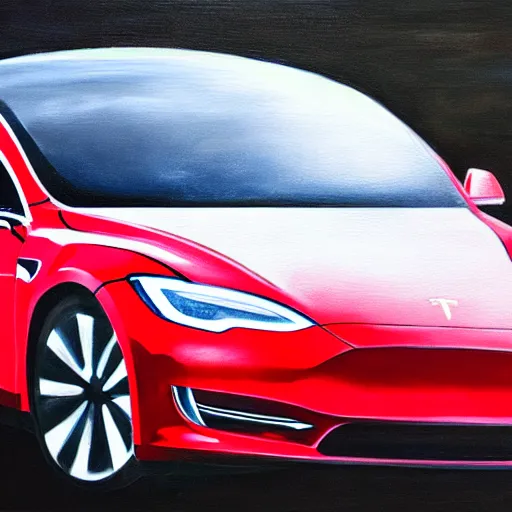 Prompt: painting of Elon Musk in a red Tesla