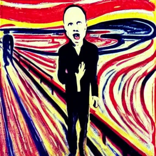 Image similar to elon musk depicted in the scream painting by edvard munch