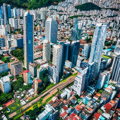 Image similar to award winning overhead view photo of the city of sao paulo, tilt shift photography, fish - eye lens