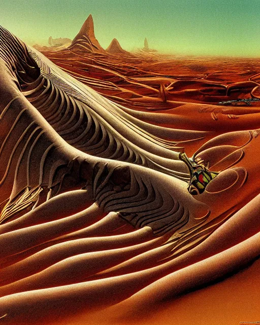 Image similar to dune by roger dean, biomechanical, 4 k, hyper detailed