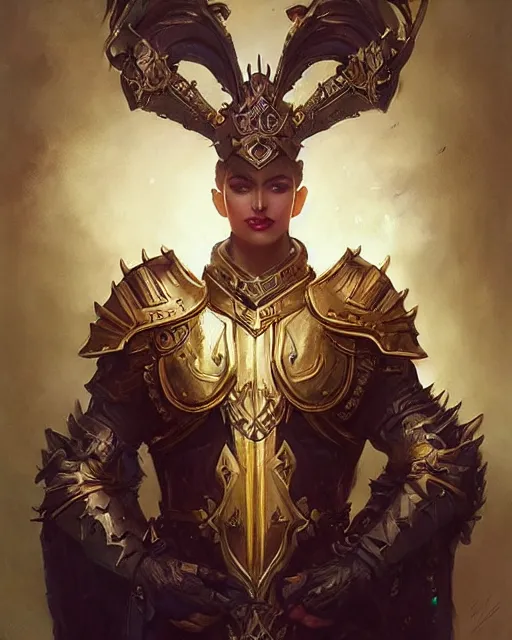 Prompt: Highly detailed Champion paladin in black gold intricate and ornate armor, unreal engine, fantasy art by peter mohrbacher, Greg Rutkowski, nielly, Rhads, radiant halo of light