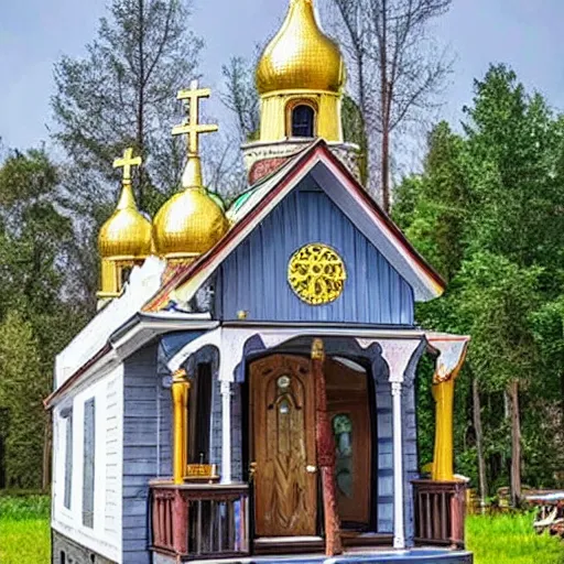 Image similar to tiny home that looks exactly like a scaled - down st volodymyr's cathedral.