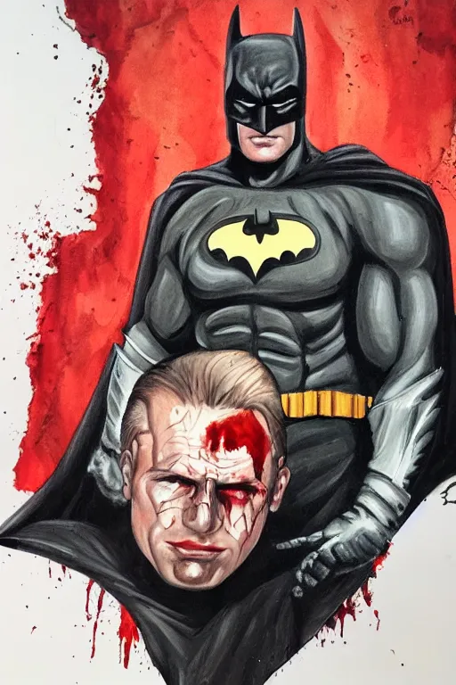 Image similar to A portrait painting of the muscular batman covered in bloody scars