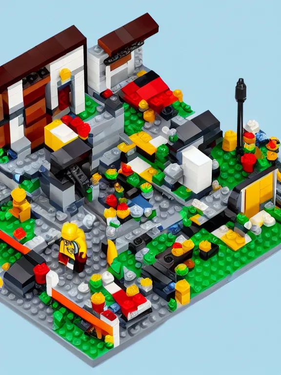 Image similar to miniature isometric lego diorama of epic yogurt factory