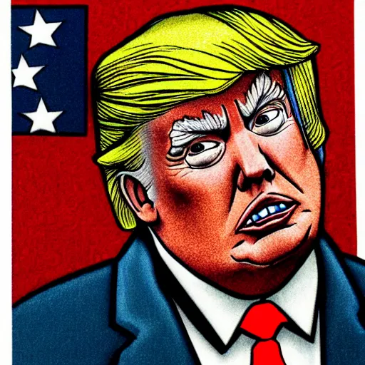 Image similar to a portrait of dONALD tRUMP drawn by Robert Crumb