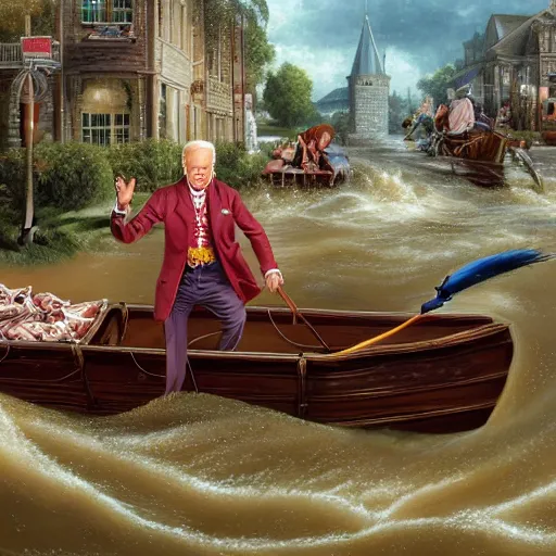 Image similar to Joe Biden swimming in Kentucky flood waters, Realistic, Regal, Refined, Detailed Digital Art, Michael Cheval, Walt Disney (1937), François Boucher, Oil Painting, Steampunk, Highly Detailed, Cinematic Lighting, Unreal Engine, 8k