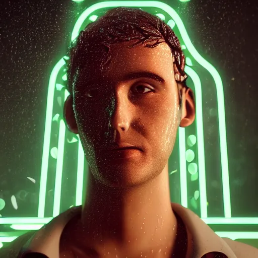 Prompt: a human portrait made out of rain, neon, beautiful, rendered in octane, unreal engine