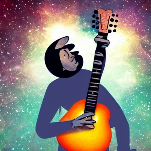 Image similar to playing guitar in space