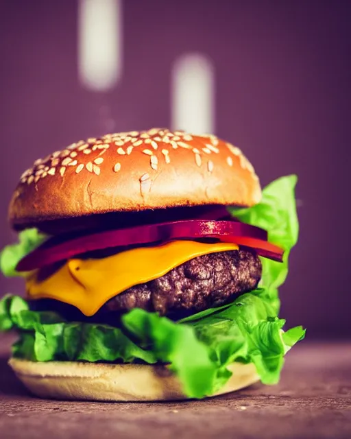 Prompt: high quality presentation photo of a hamburger, photography 4k, f1.8 anamorphic, bokeh, 4k, Canon, Nikon