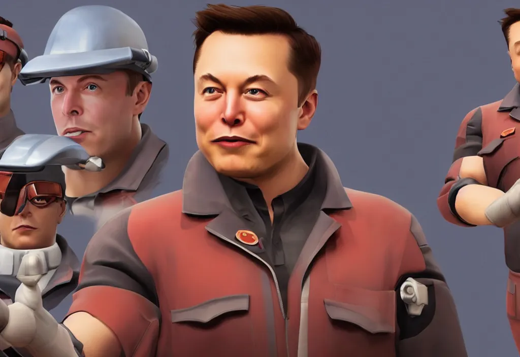 Image similar to elon musk in team fortress 2, elon musk in the video game team fortress, gameplay screenshot, close up, 3 d rendering. unreal engine. amazing likeness. very detailed.