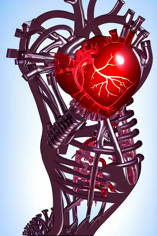Prompt: a concept design of a human biomechanical heart, science fiction, futuristic