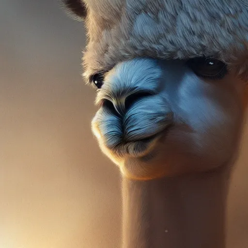 Prompt: Alpaca in HD, artstation, Greg rutkowski, cinematic