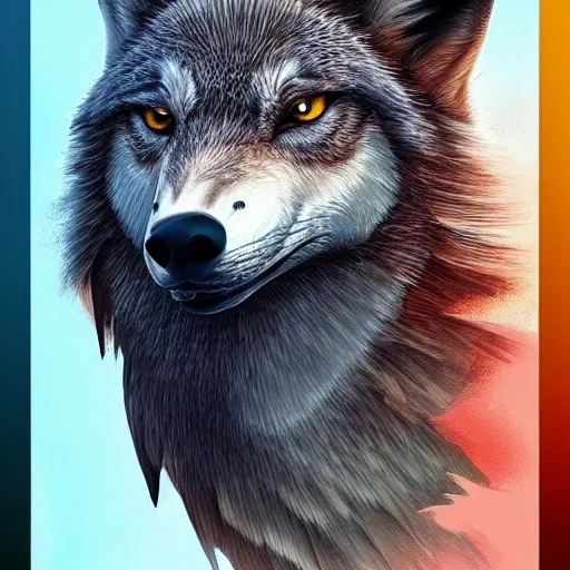 Image similar to a wolf eagle!! hybrid, bold natural colors, masterpiece, trending on artstation, photograph