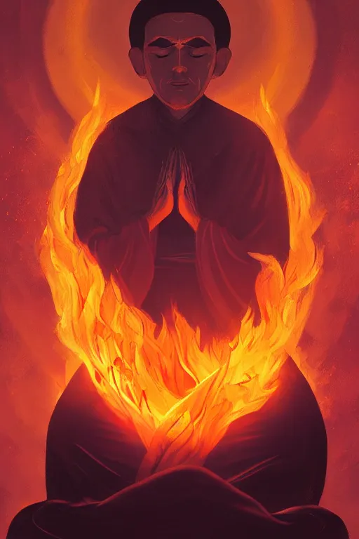 Prompt: A monk meditating in fire by Afshar Petros, Trending on artstation.