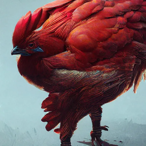 Image similar to chickens growing out of red mushroom, highly detailed, illustration, sci - fi art, cyberpunk, in the style of greg rutkowski, epic, realistic, intricate, hyper detailed, artstation, concept art, smooth, sharp focus, ray tracing