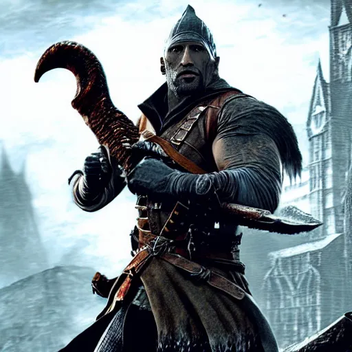 Prompt: dwayne johnson as lady maria from bloodborne