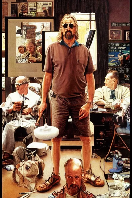 Image similar to The Dude from the movie The big Lebowski painted by Norman Rockwell