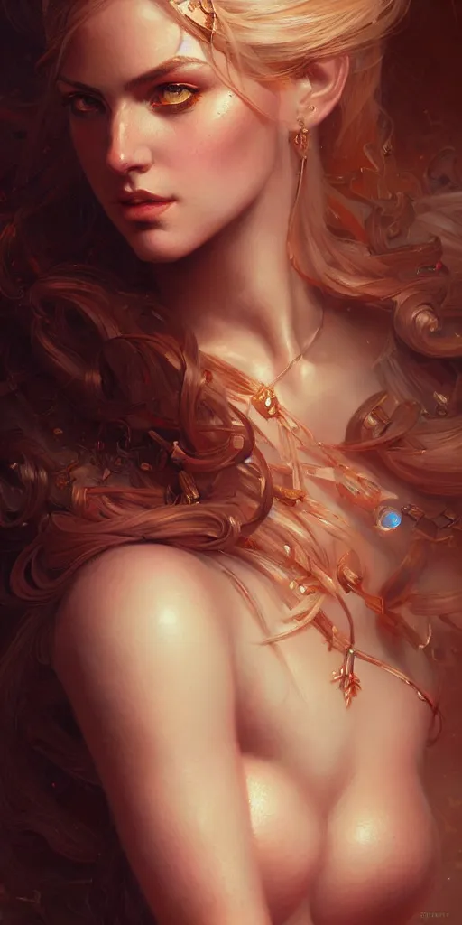 Image similar to portrait of a seductive and powerful aphrodite, detailed intricate illustration, detailed illustration, hd, 4 k, digital art, overdetailed art, by greg rutkowski, by loish, complementing colors, trending on artstation, deviantart