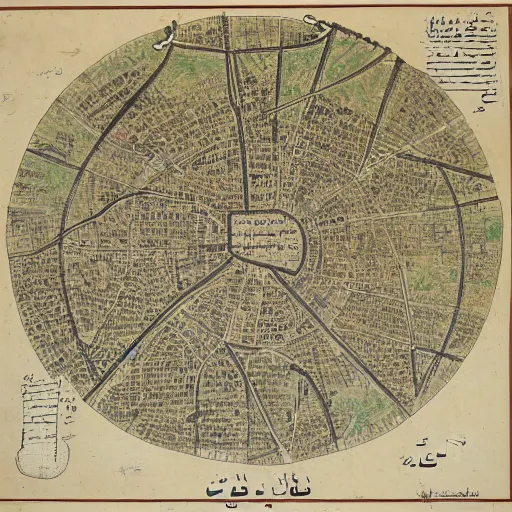 Image similar to sketch map of circular city Baghdad at Abbasid caliphate age,