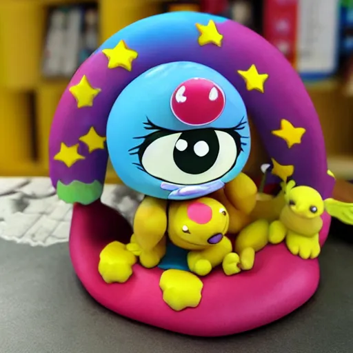 Image similar to cartoon cute baby monster sculpture toy on display