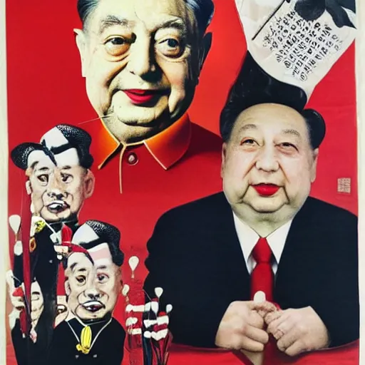 Prompt: george soros dressed as mao tse dong. where's wally, on a beach with beautiful girls, flying a kite, by slavador dali