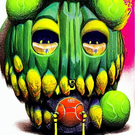 Image similar to a tennis ball monsters ,Egyptian, colorful, digital art, fantasy, magic, trending on artstation, ultra detailed, professional illustration by Basil Gogos