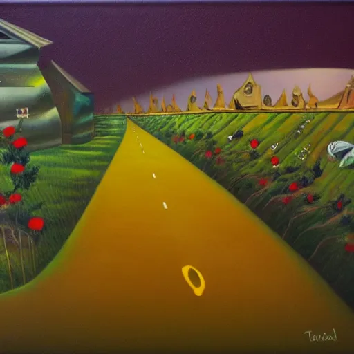 Image similar to happy lane central, oil and acrylic on canvas, surrealism, high detail